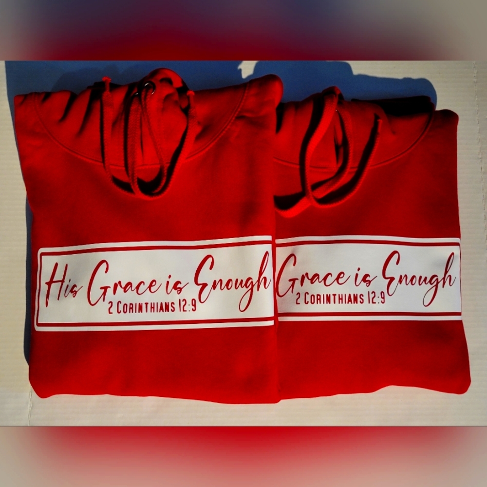 Red Hoody Sweater " Your Grace is Enough 2 Corinthians  12:9"